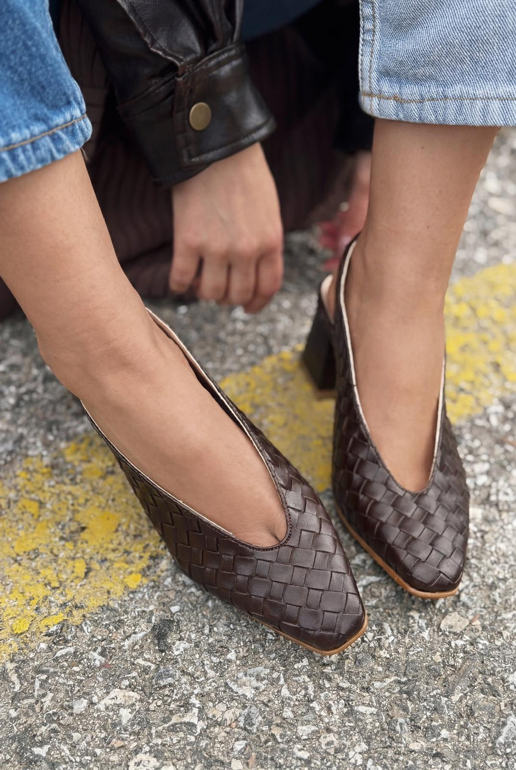 Meladina Light Brown Woven Faux Leather Women's Pumps