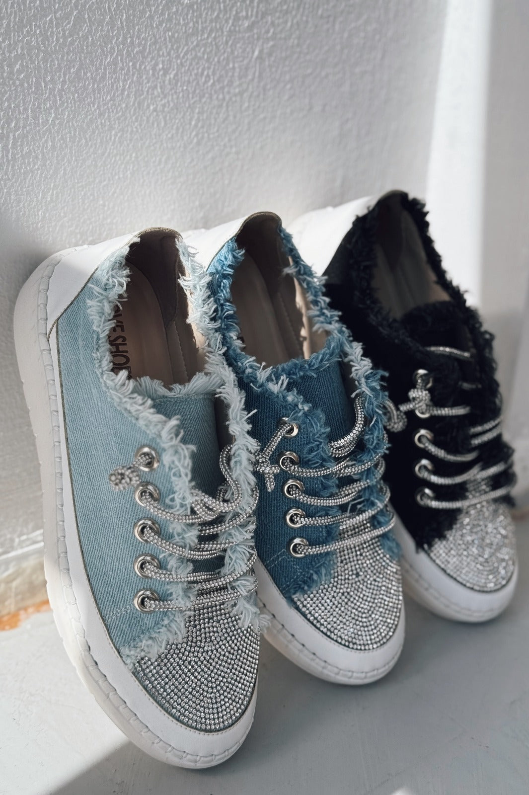 Delina Light Blue Jean Rhinestone Women's Sneakers