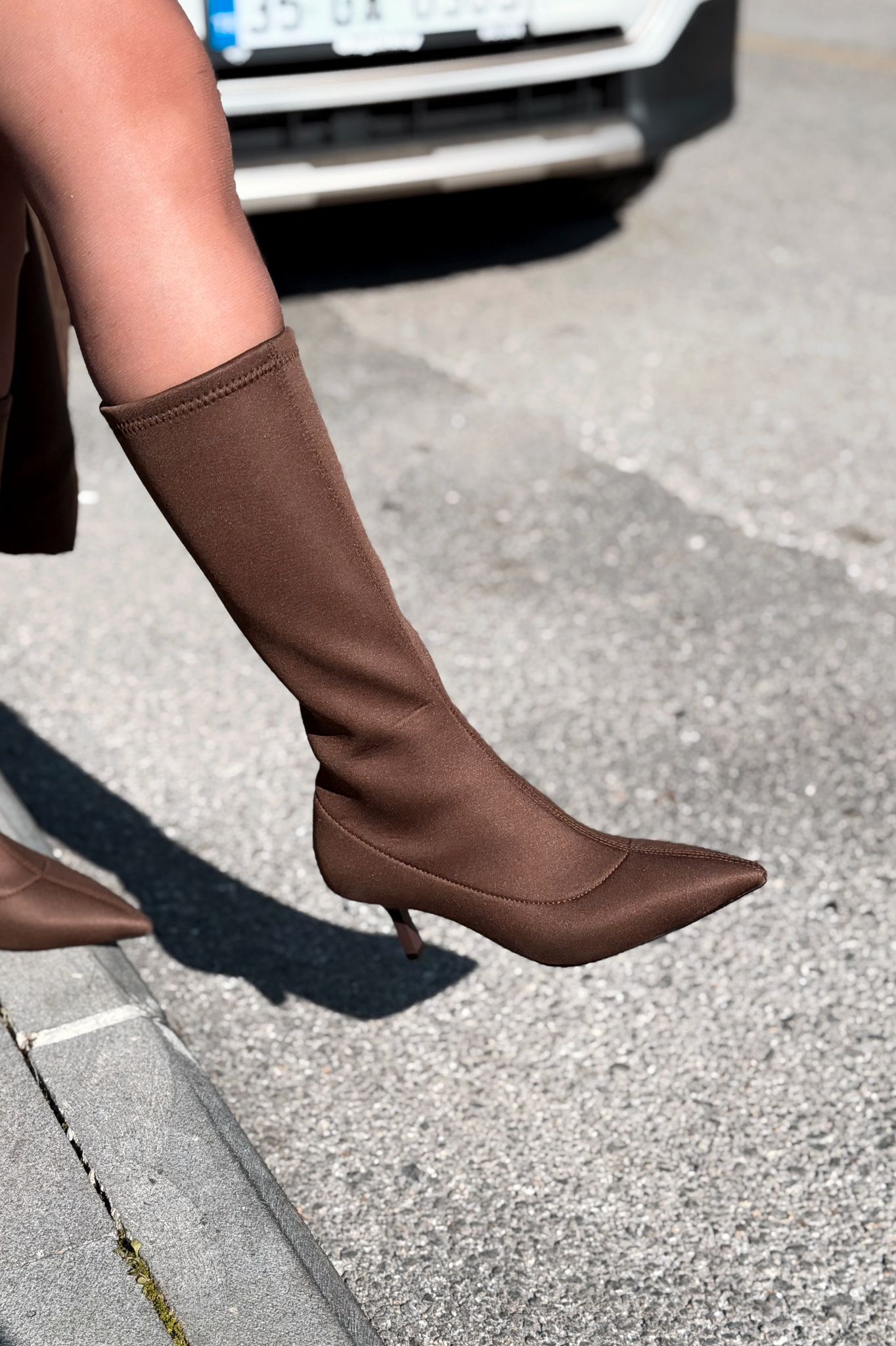 Ralve Light Brown Stretch Scuba Fabric Women's Pumps Boots