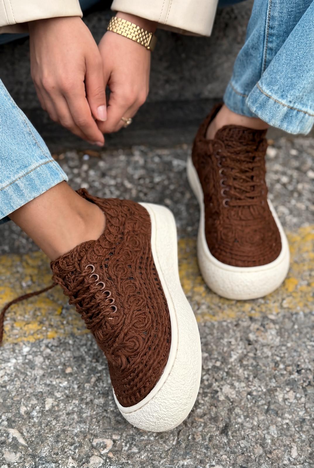 Sarrin Dark Brown Woven Women's Sneakers