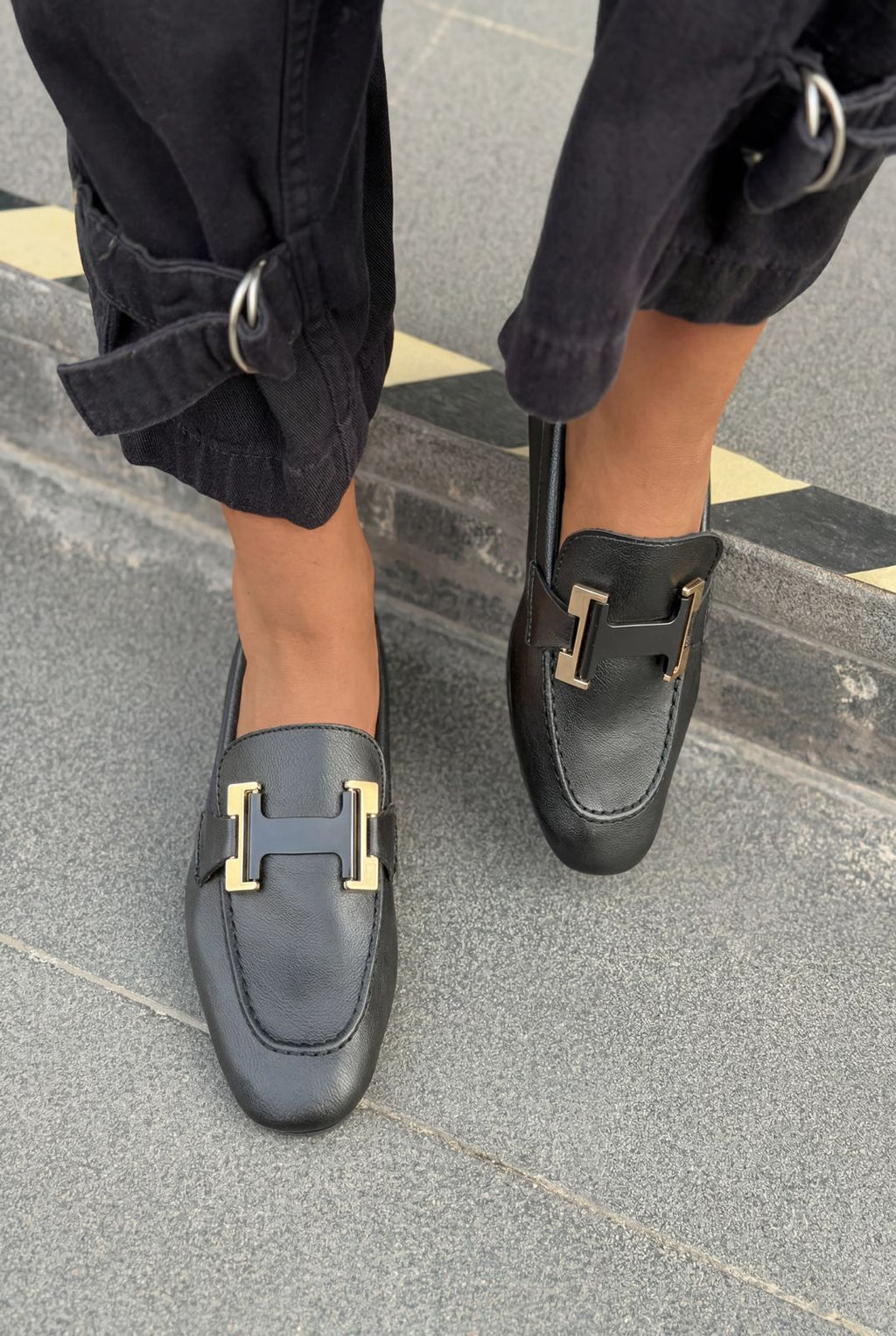 Elara Black Faux Leather Women's Loafers