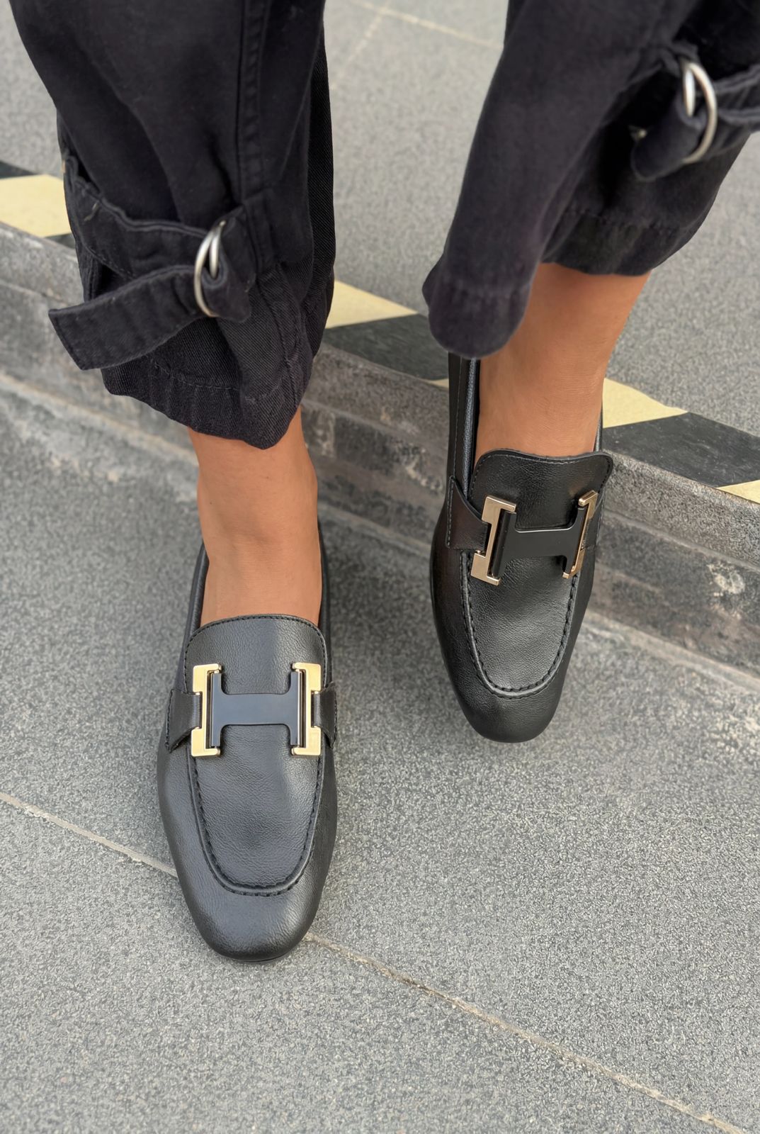 Elara Black Faux Leather Women's Loafers