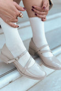 Carino Beige Patent Faux Leather Buckle Detail Women's Mary Jane