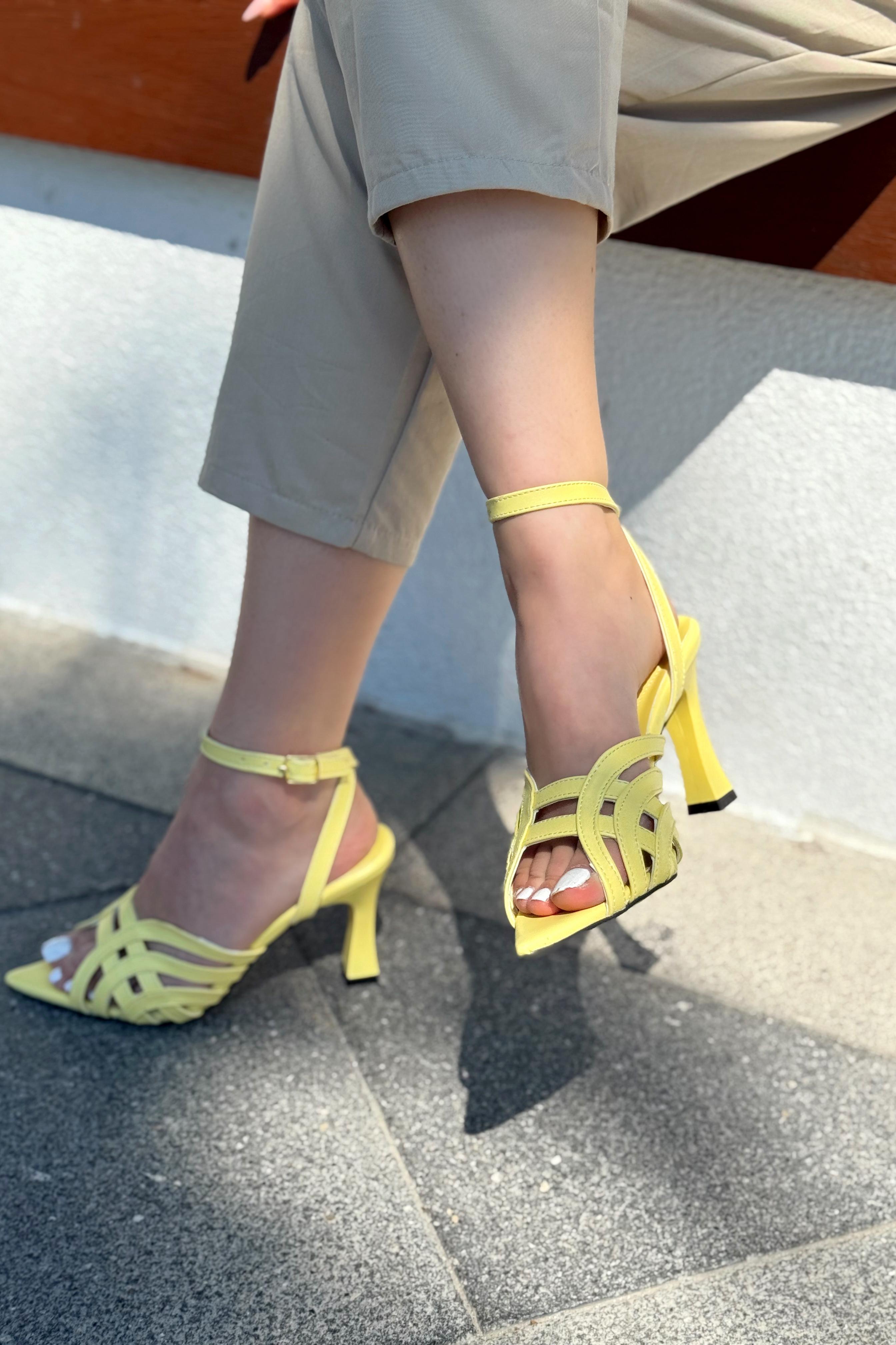 Ronel Yellow Strap Detail Faux Leather Women's Pumps