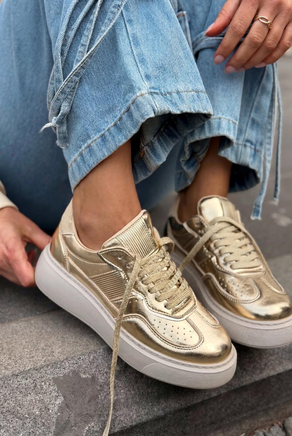 Larisa Gold Patent Faux Leather Women's Sneakers