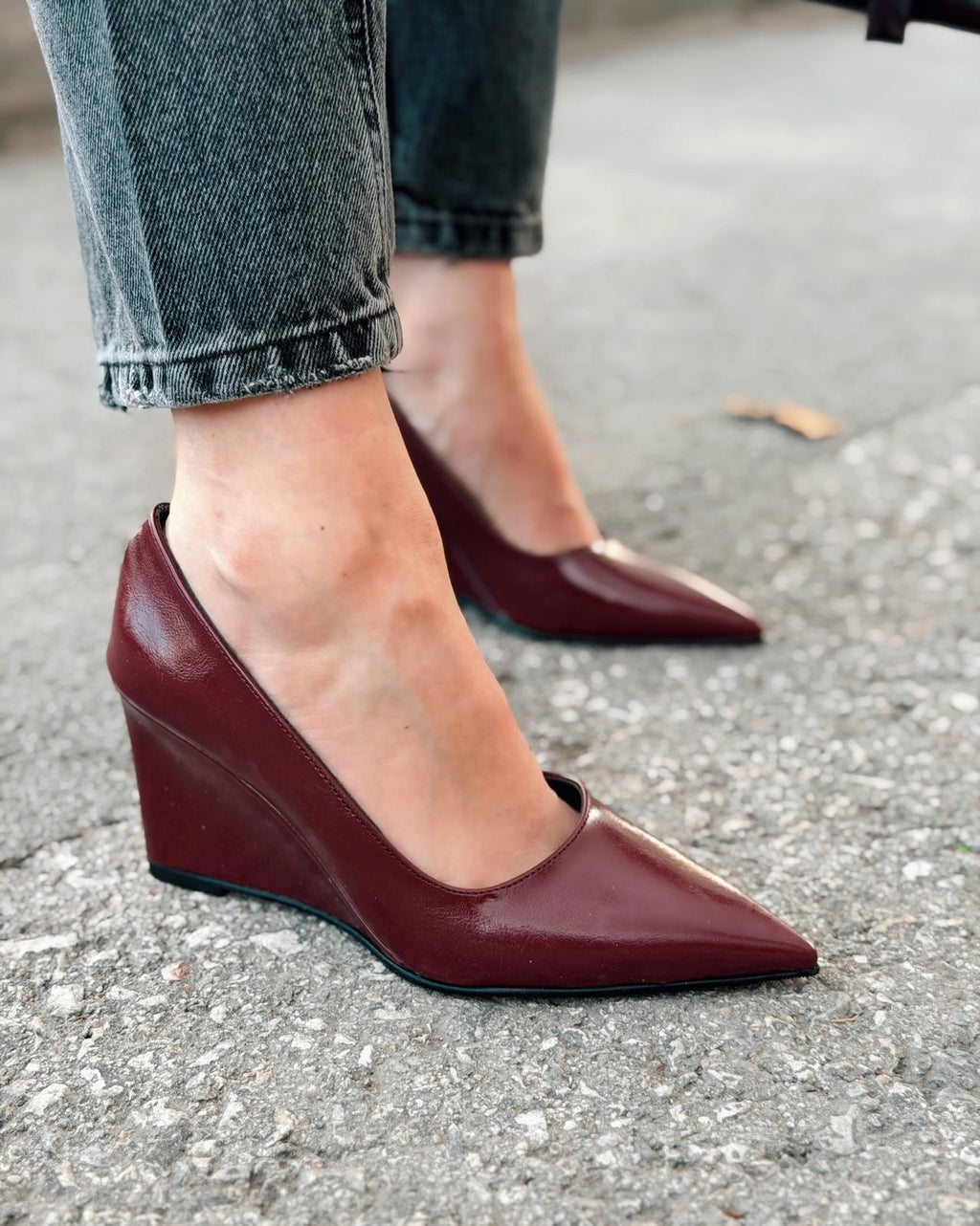 Mariel Bordeaux Faux Leather Platform Stiletto Pumps