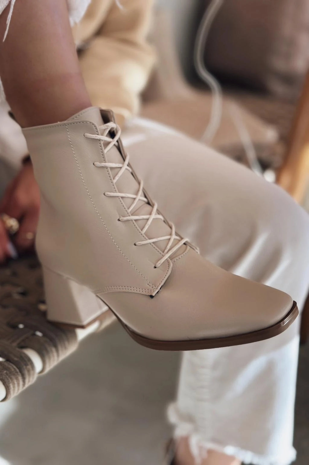Rament Beige Faux Leather Lace-Up Women's Boots