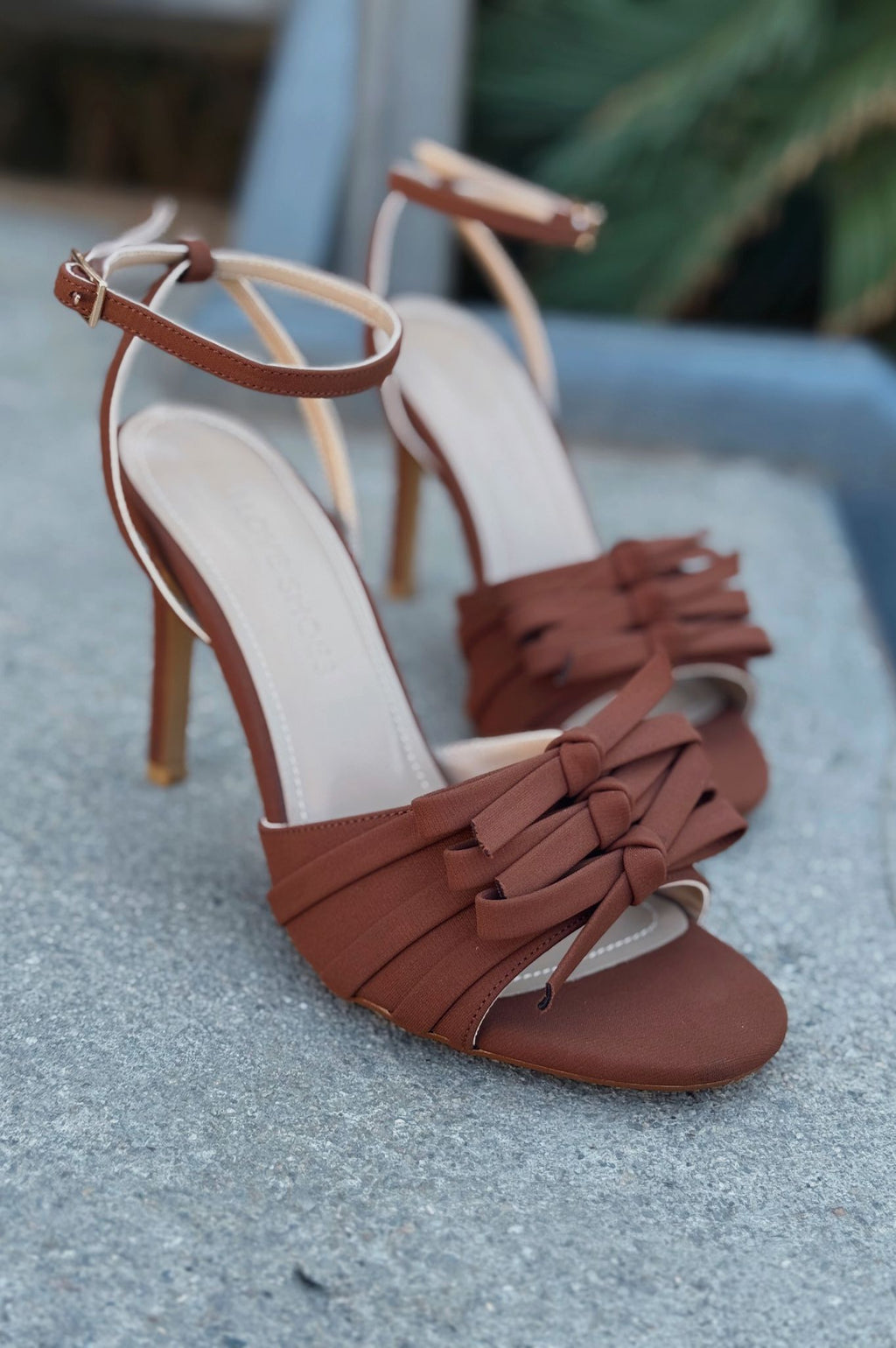 Yanoxse Brown Satin Bow Detail Women's Pumps