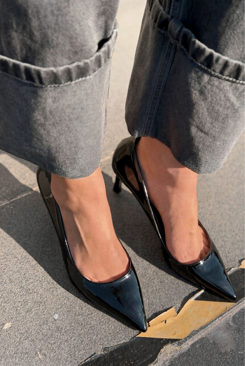 Delvion Black Patent Faux Leather Women's Stilettos
