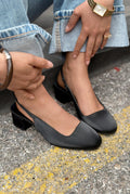 Solen Mary Jane Black Satin Pumps