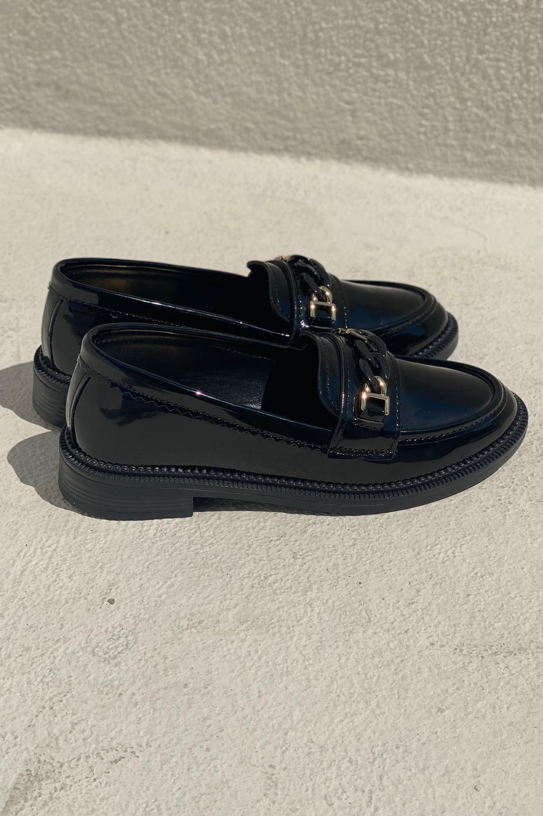 Entra Black Patent Faux Leather Women's Loafers