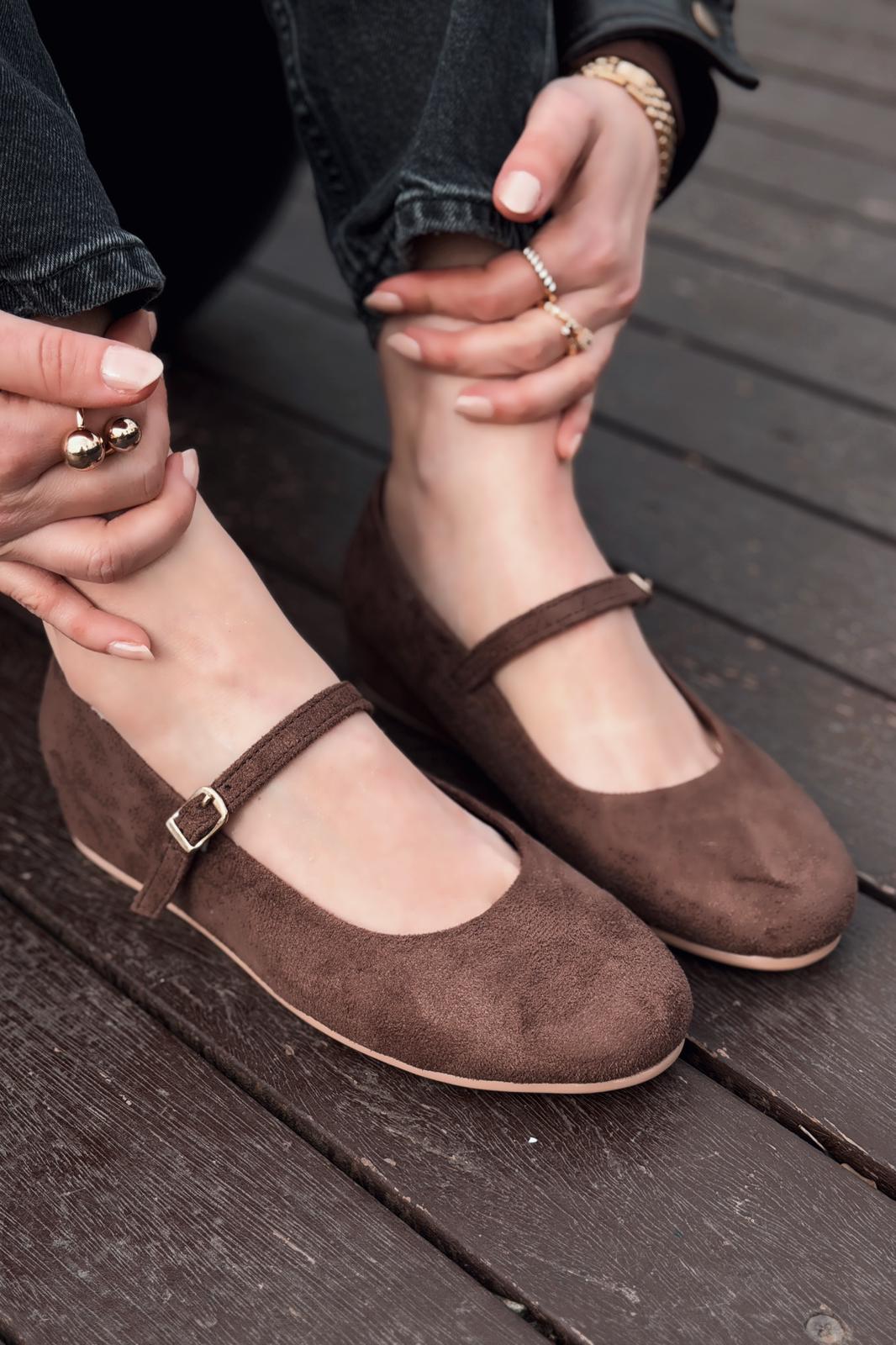 Tenris Dark Brown Suede Women's Wedge Heel Flats
