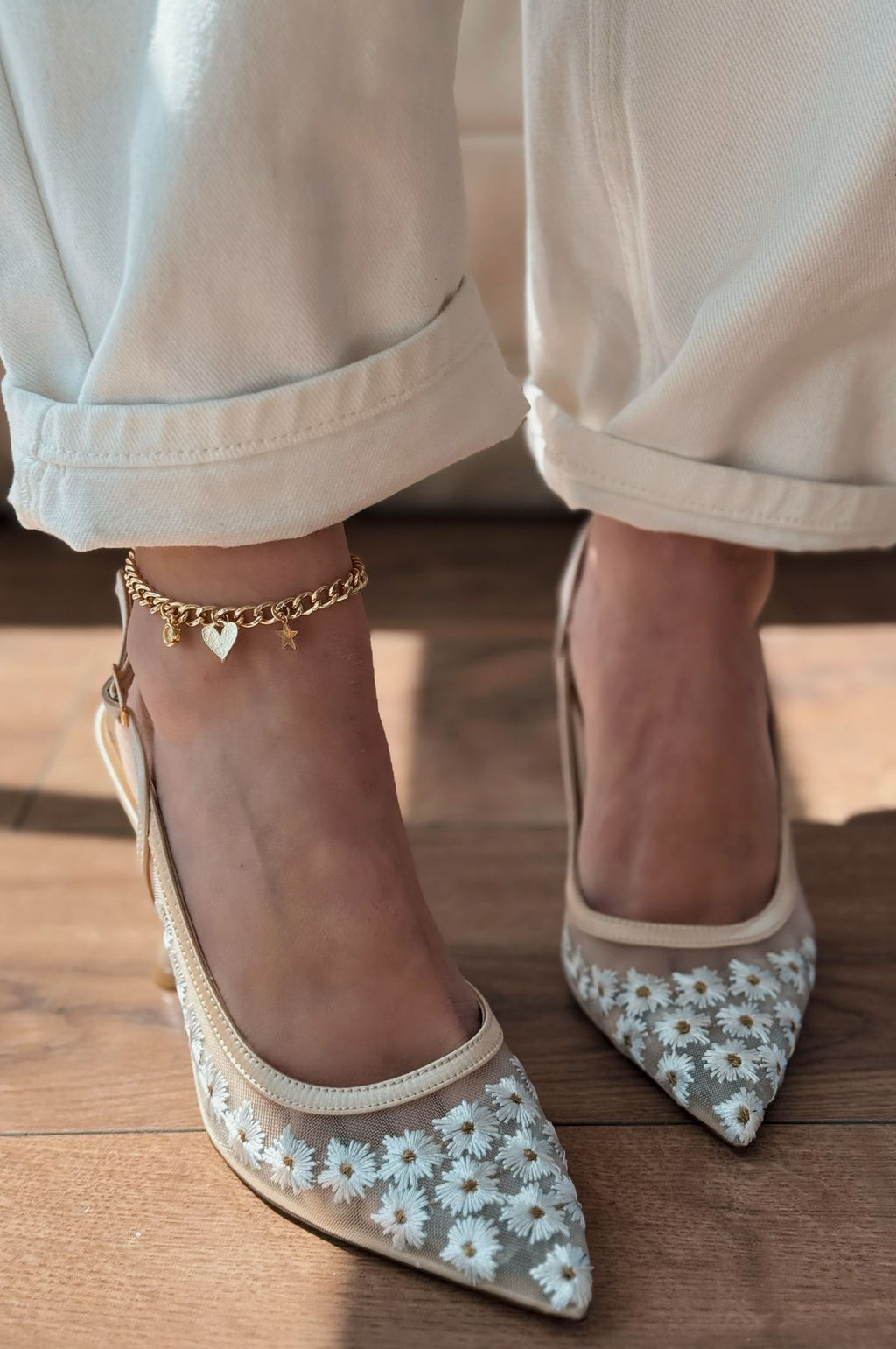 Dasewi Beige Mesh Women's Stilettos