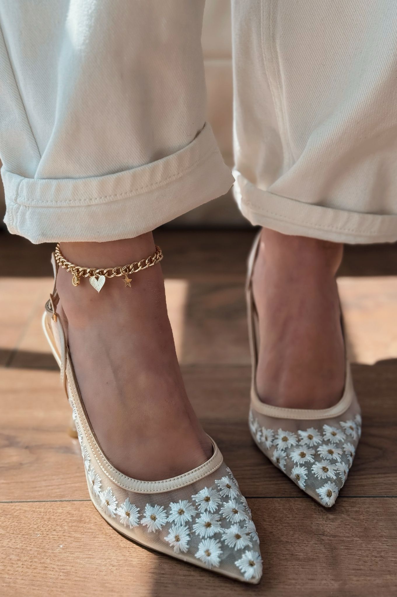Dasewi Beige Mesh Women's Stilettos