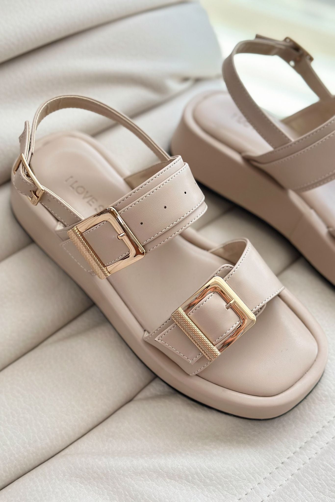 Perina Nude Faux Leather Buckle Detail Women's Sandals