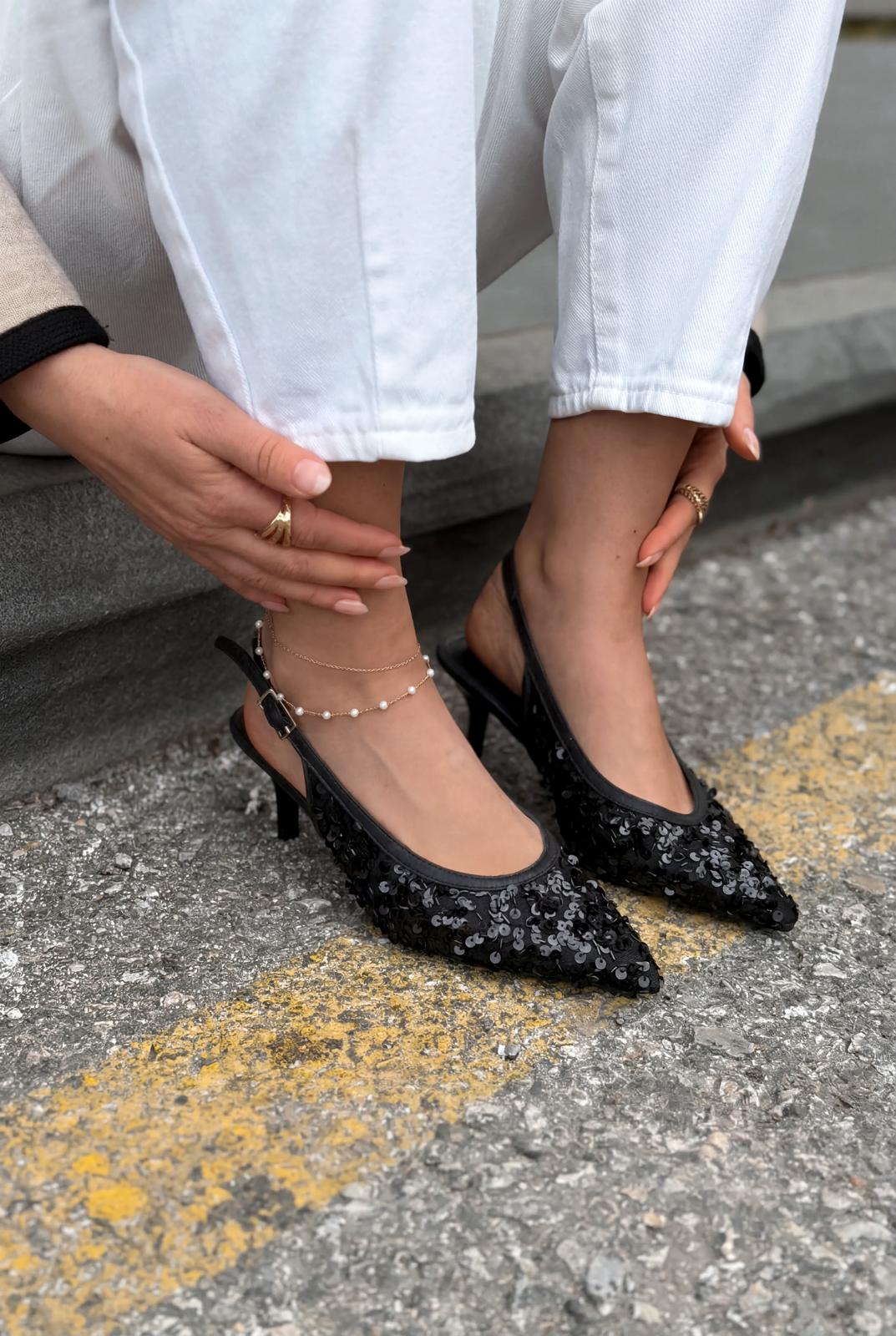 Selorine Black Sequin Women's Stilettos