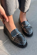Ardion Black Faux Leather Women's Loafers