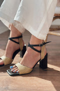 Yowsen Black Faux Leather Woven Detail Women's Pumps
