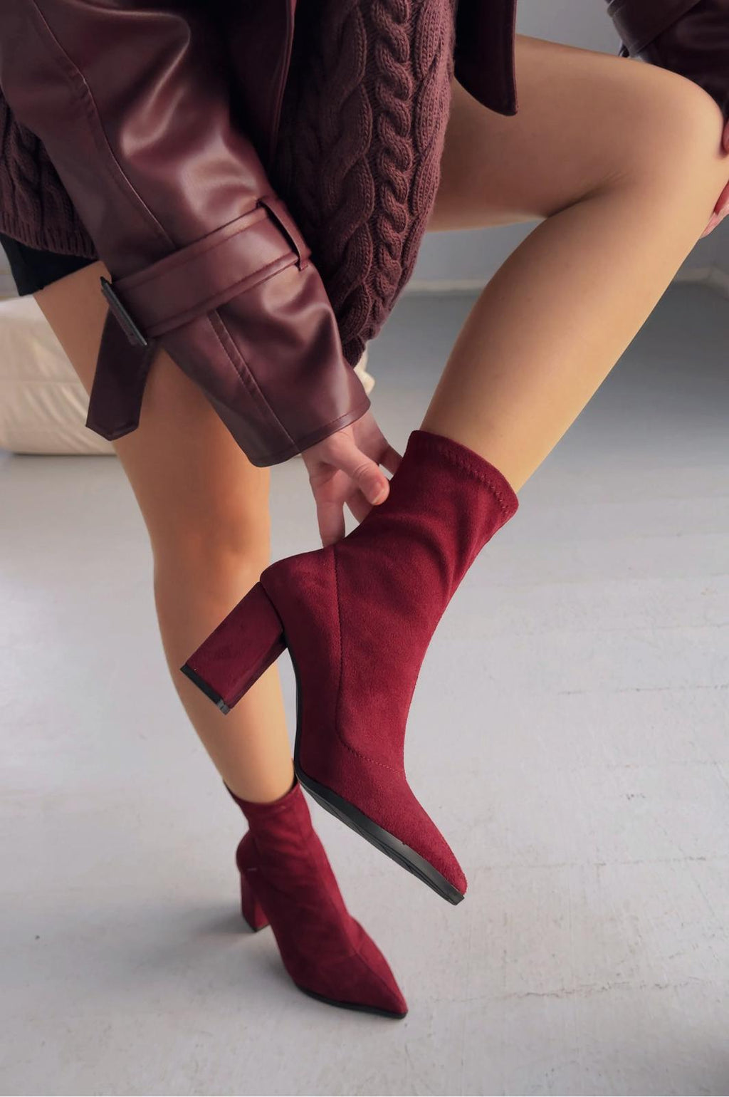 Ardews Suede Pumps Sock Boots Bordeaux