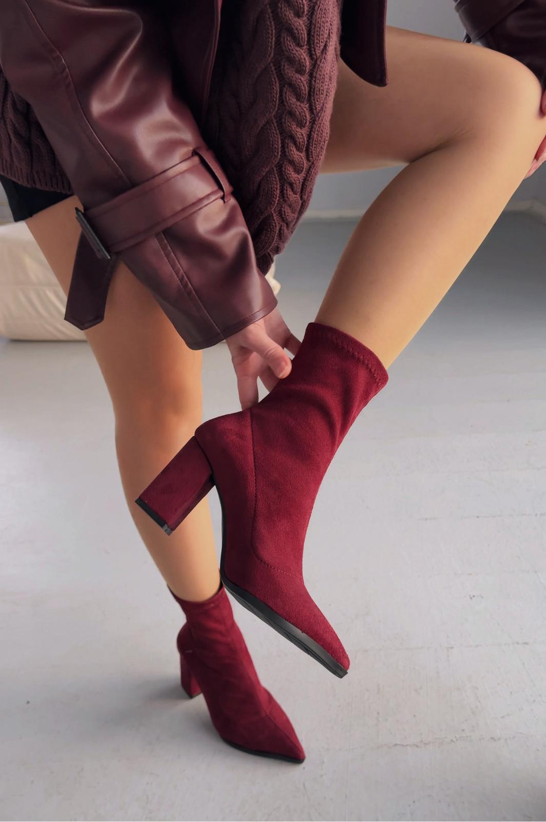 Ardews Suede Pumps Sock Boots Bordeaux