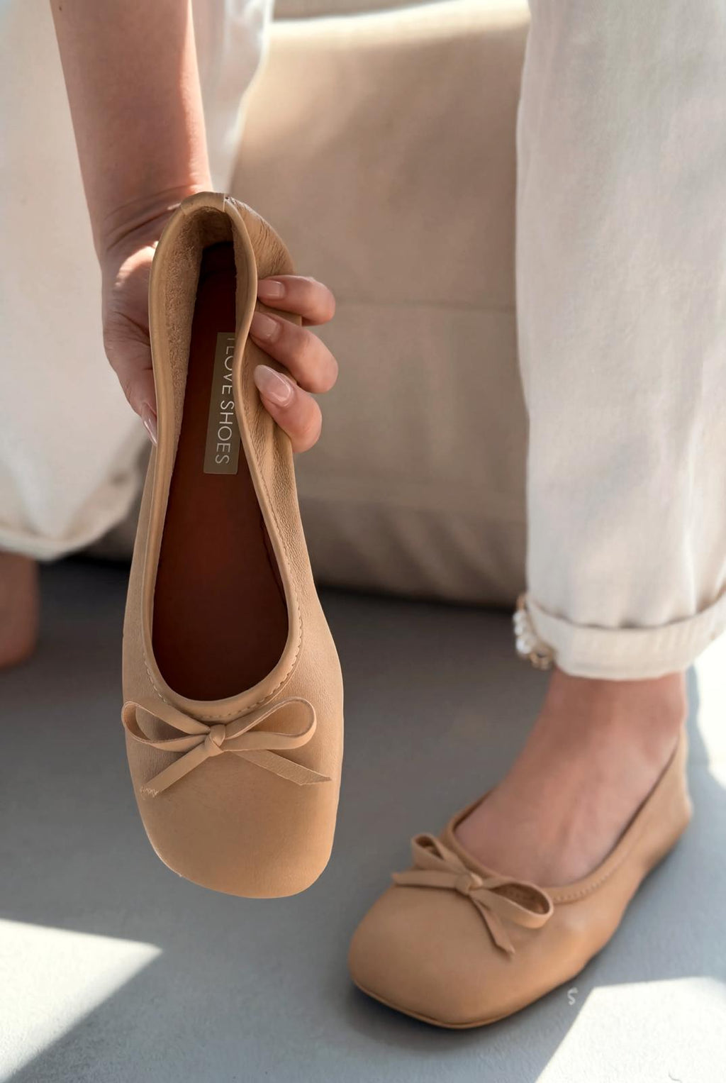 Telion Nude Genuine Leather Women's Flats