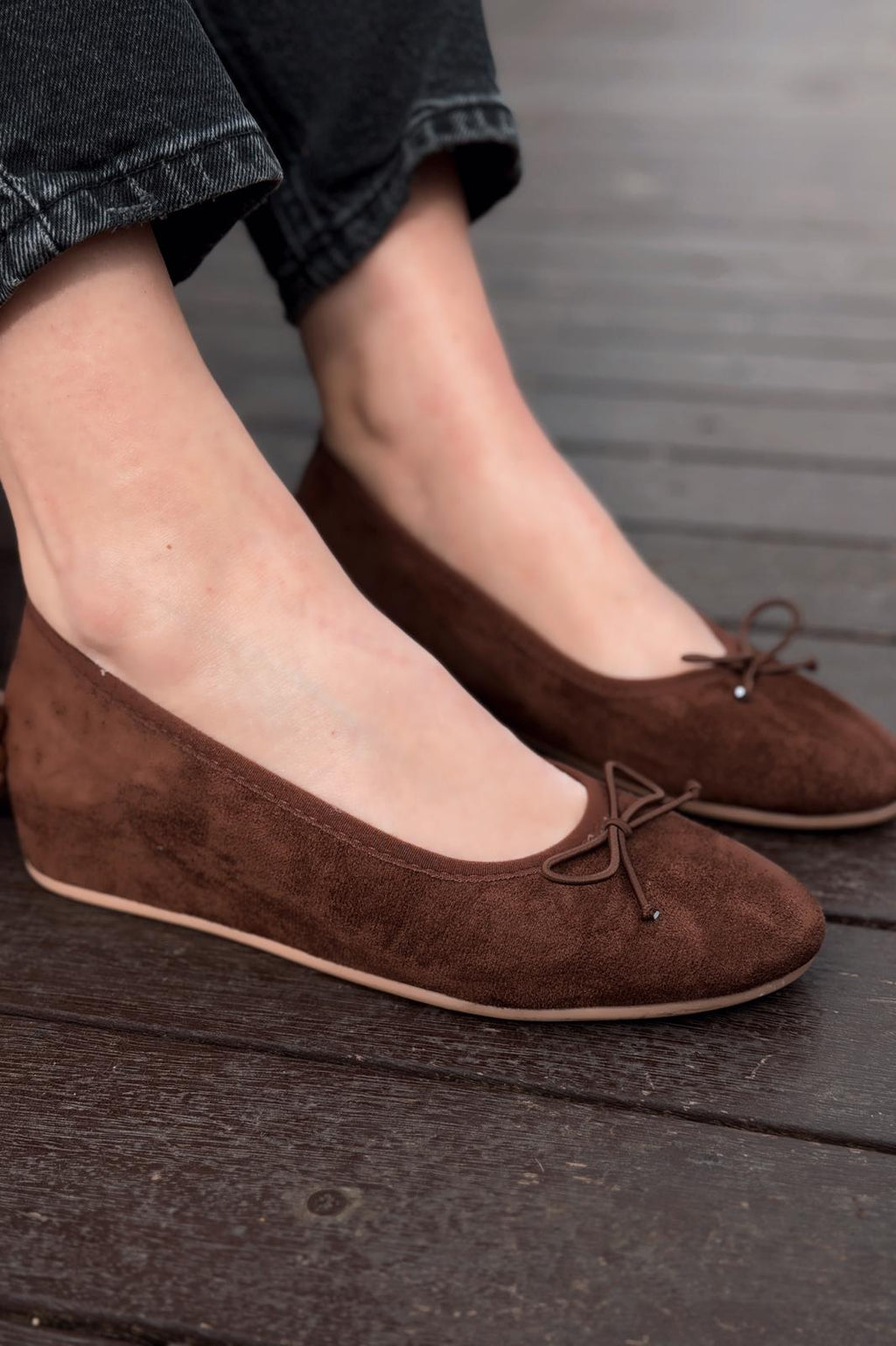 Stellor Dark Brown Suede Women's Wedge Heel Flats