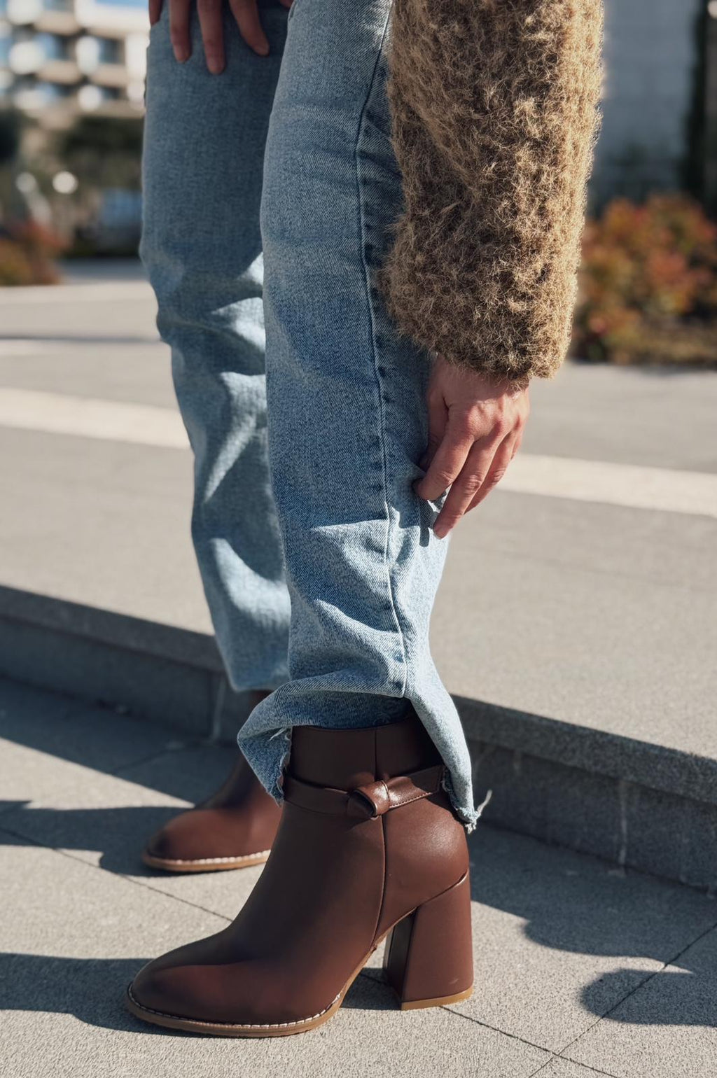 Oxsend Dark Brown Faux Leather Bow Detail Pumps Boots