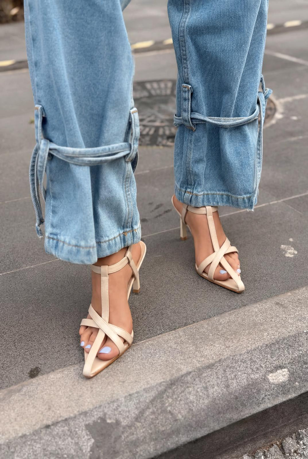 Morlen Nude Patent Faux Leather Pumps Sandals