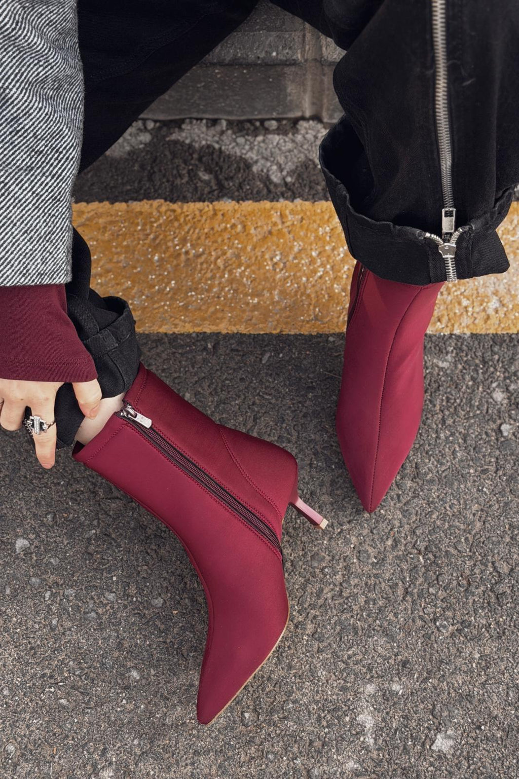 Evelin Women's Burgundy Faux Suede Stiletto Heel Boots
