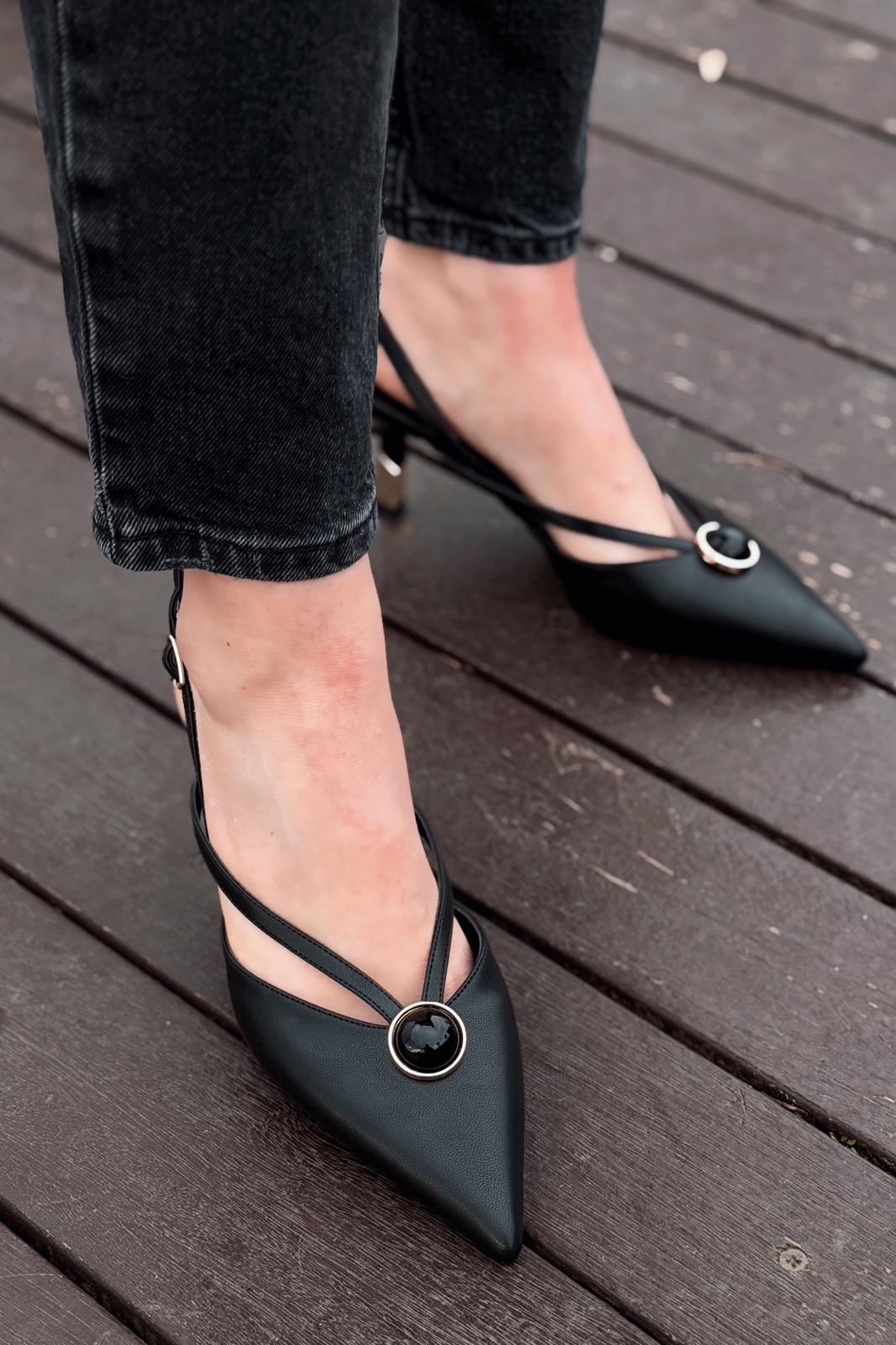 Lorisse Black Faux Leather Women's Stilettos