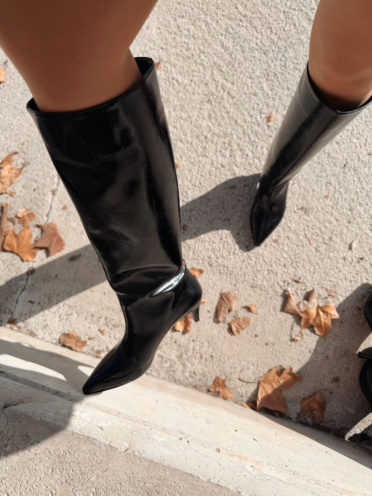 Remni Black Patent Faux Leather Pumps Boots Women's