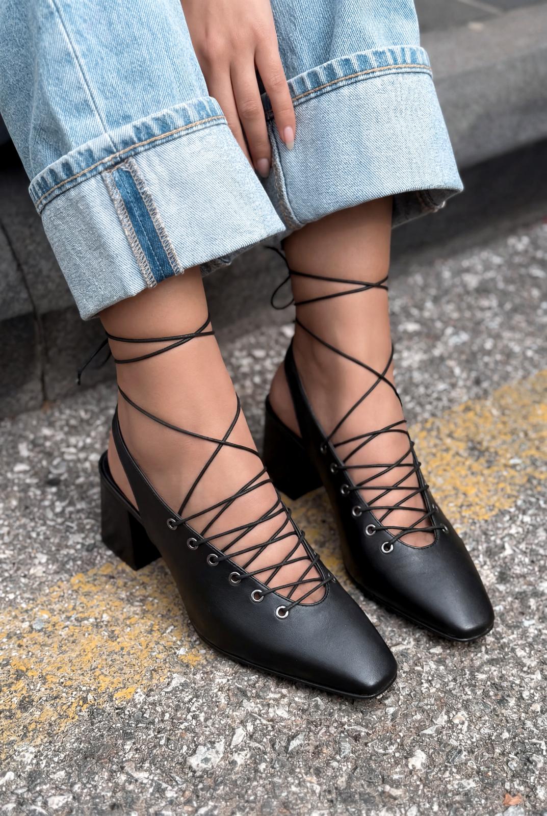 Yorella Black Faux Leather Women's Pumps