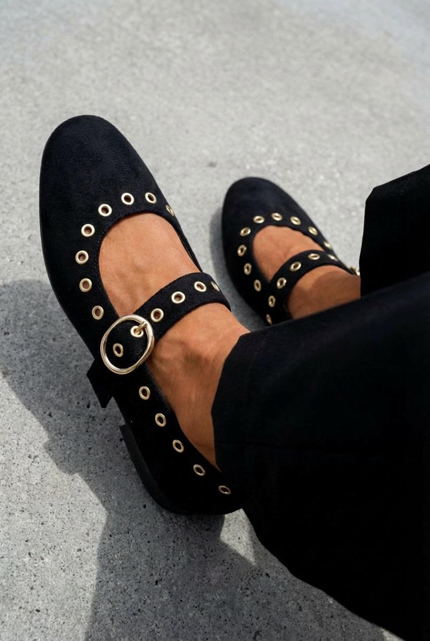 Dorin Black Suede Studded Women's Flats