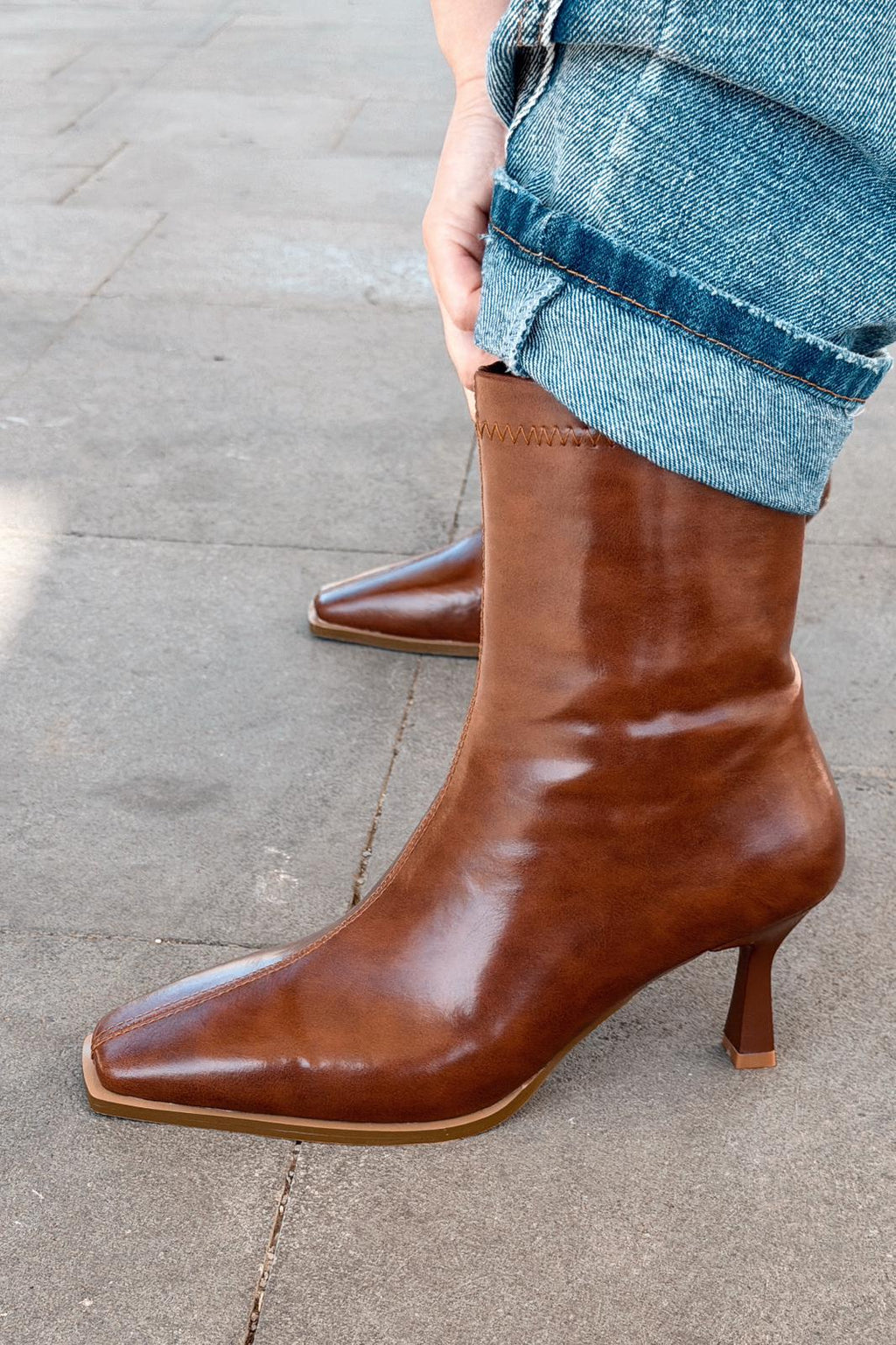 Alderie Tan Faux Leather Women's Pumps Boots