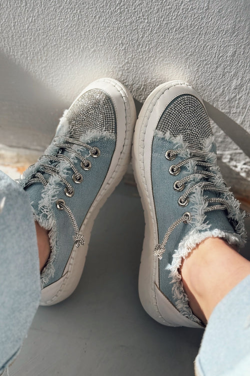 Delina Light Blue Jean Rhinestone Women's Sneakers