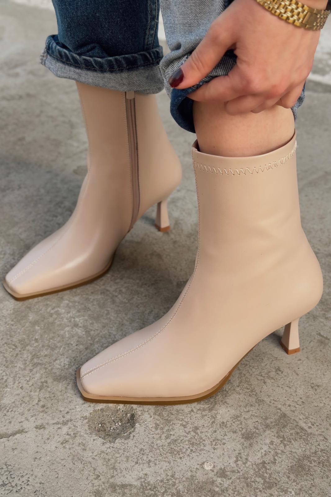 Alderie Beige Faux Leather Women's Pumps Boots
