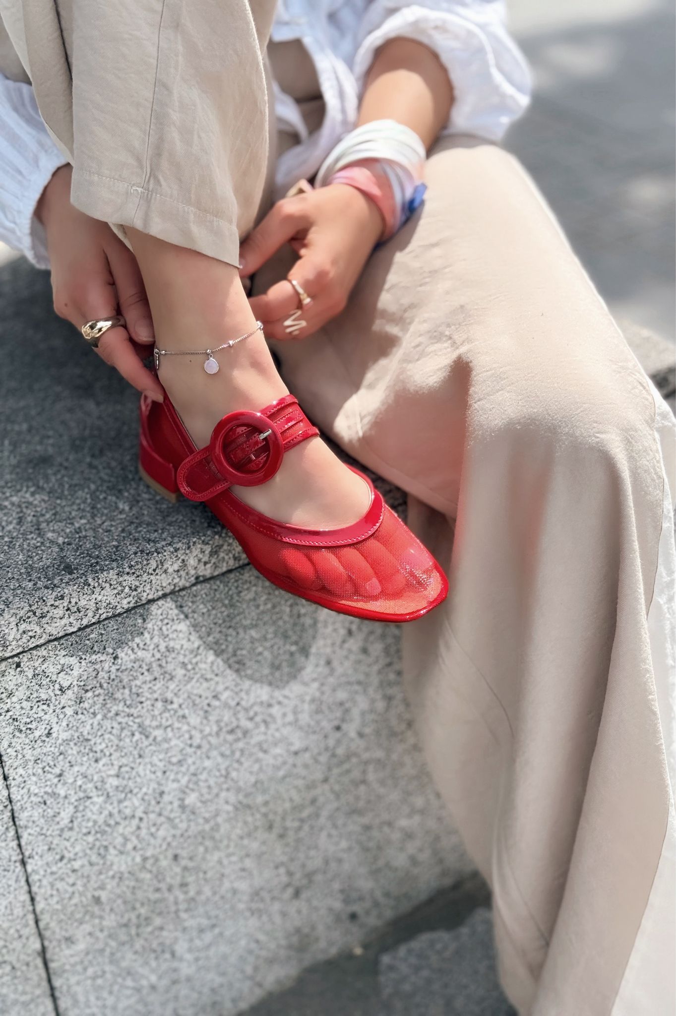 Cyreya Red Mesh Women's Mary Jane