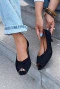 Norvion Black Suede Genuine Leather Women's Pumps