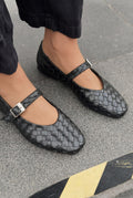 Vespera Black Faux Leather Women's Flats
