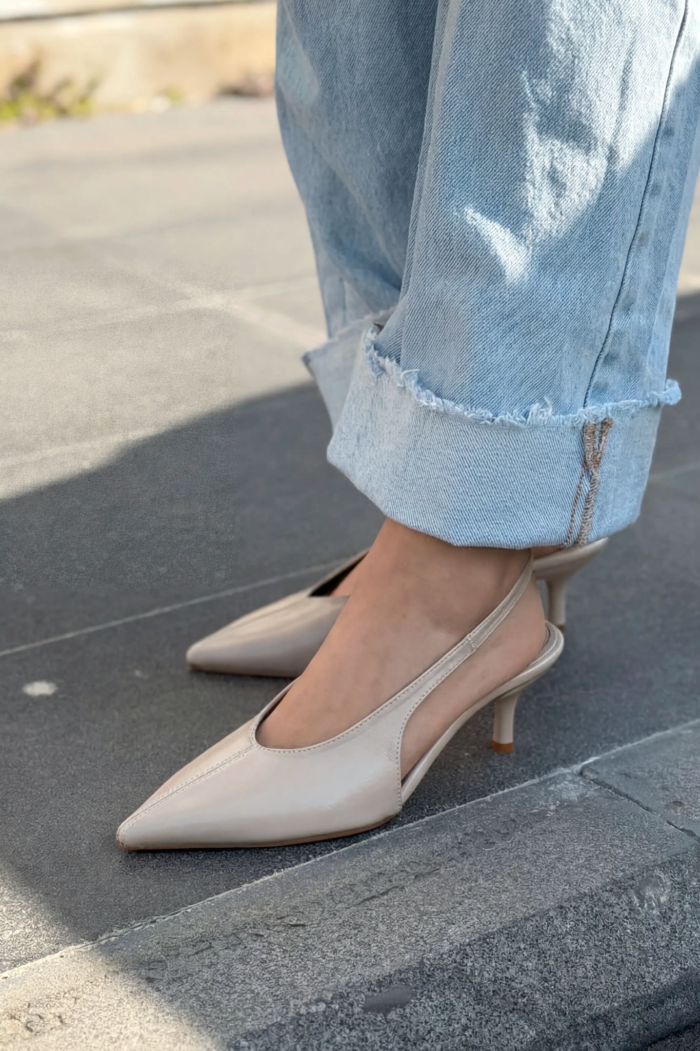 Navore Beige Crinkled Faux Leather Women's Stilettos