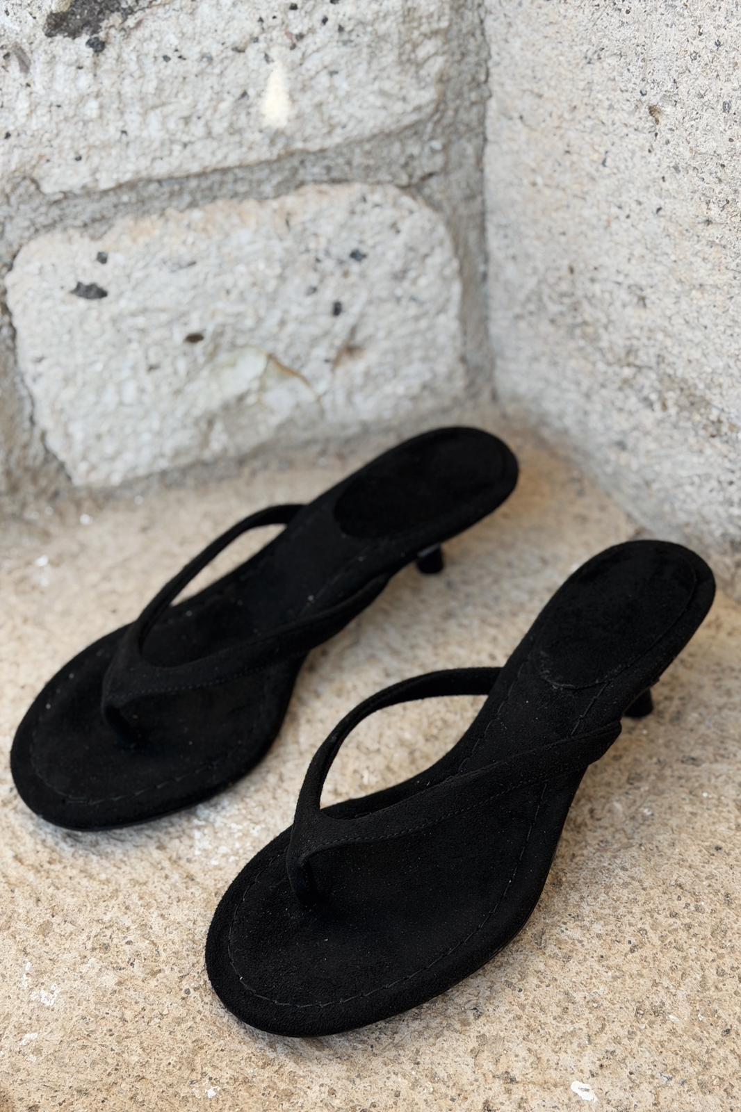 Arlene Black Suede Pumps Toe-Post Sandals