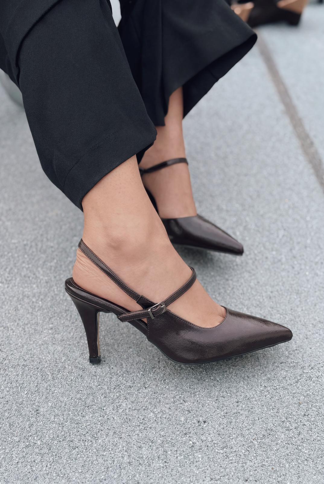 Lorent Light Brown Crinkled Faux Leather Women's Stilettos