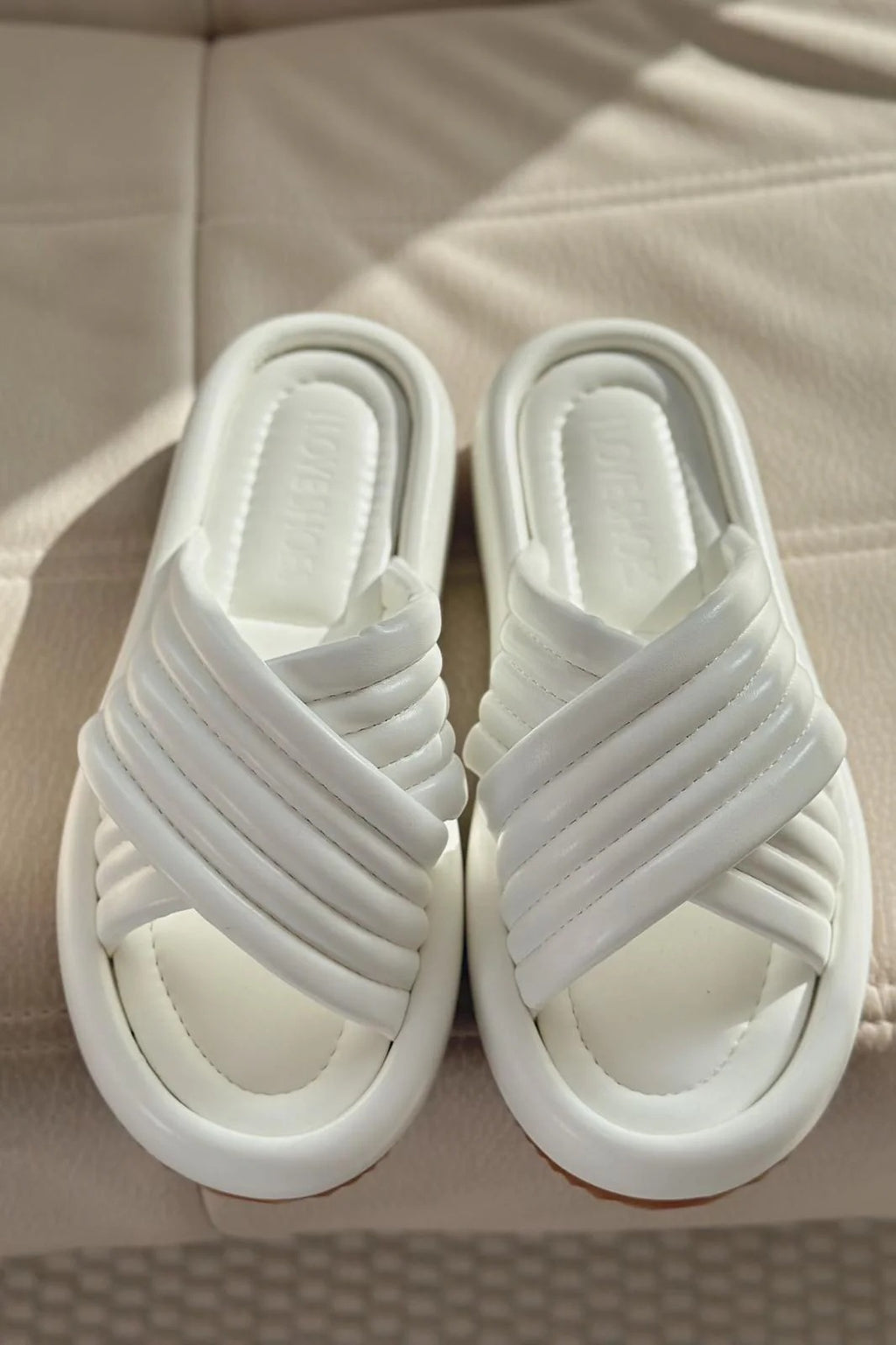 Zayten White Faux Leather Women's Cross-Strap Slides
