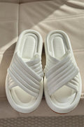 Zayten White Faux Leather Women's Cross-Strap Slides