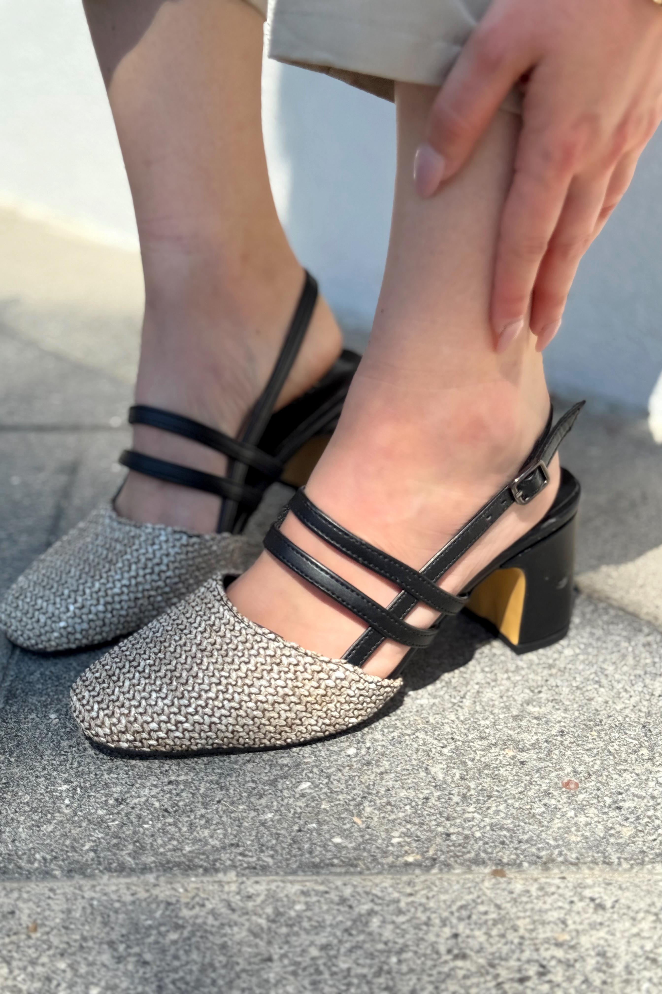Marlo Black Woven Detail Faux Leather Women's Mary Jane