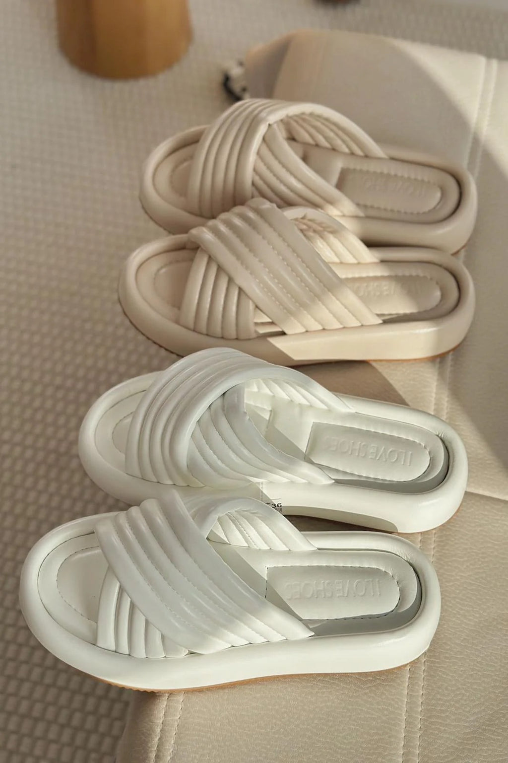 Zayten White Faux Leather Women's Cross-Strap Slides
