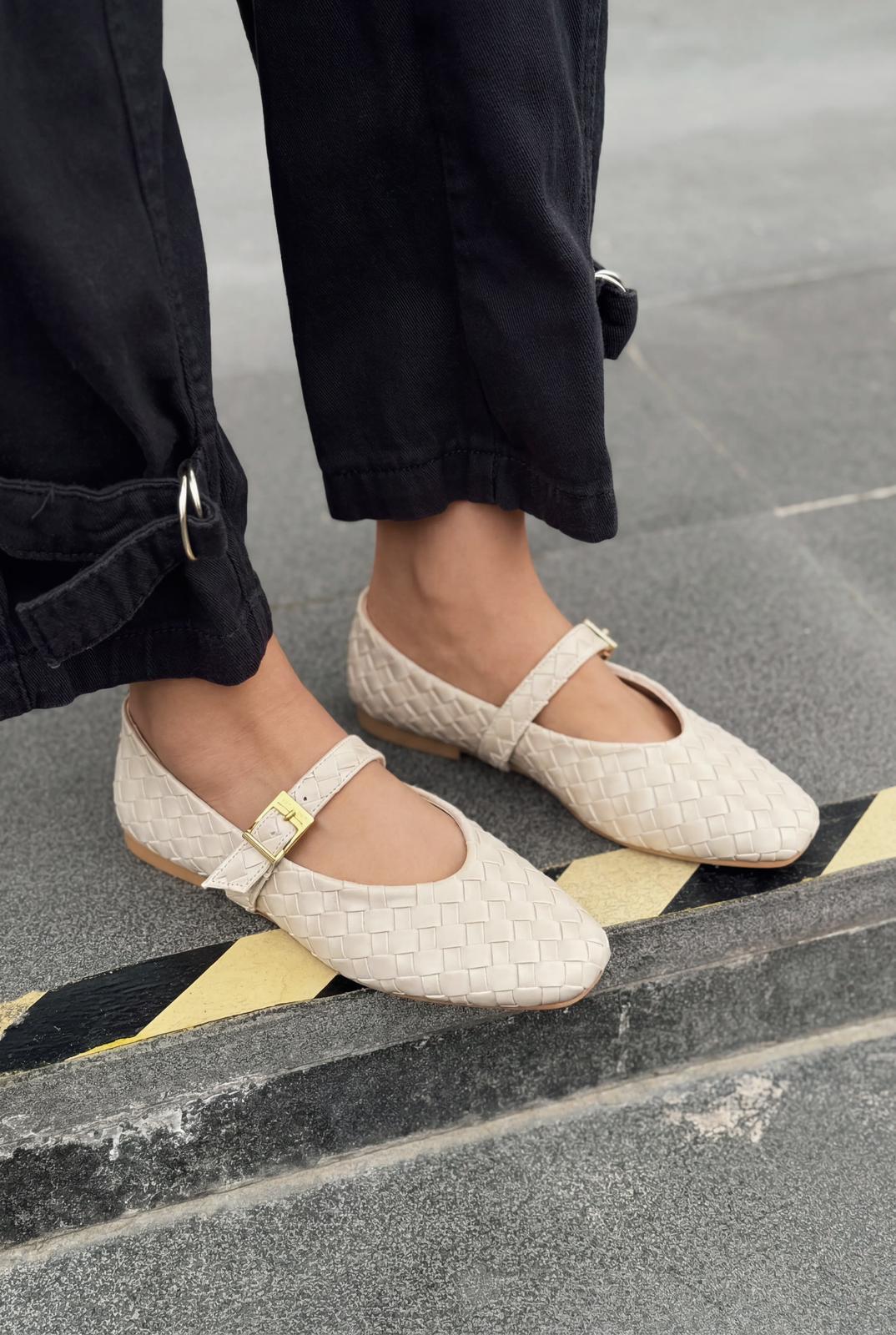 Vespera Beige Faux Leather Women's Flats