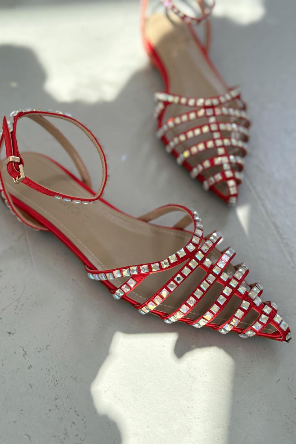 Xomira Red Faux Leather Women's Strap Detail Flats