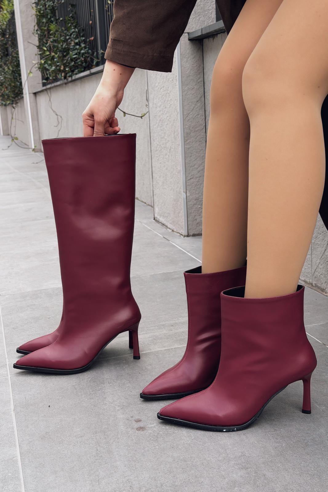 Elarin Women's Bordeaux Faux Leather Pumps Boots