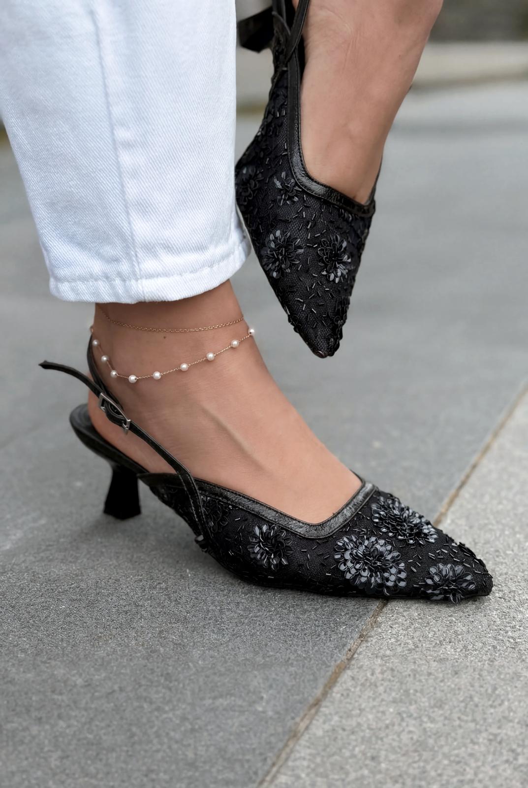 Serona Black Embroidered Women's Stilettos